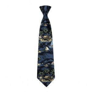 Disney Mickey Mouse Tropical Island Print Silk‎ Tie Blue Yellow Green Vintage